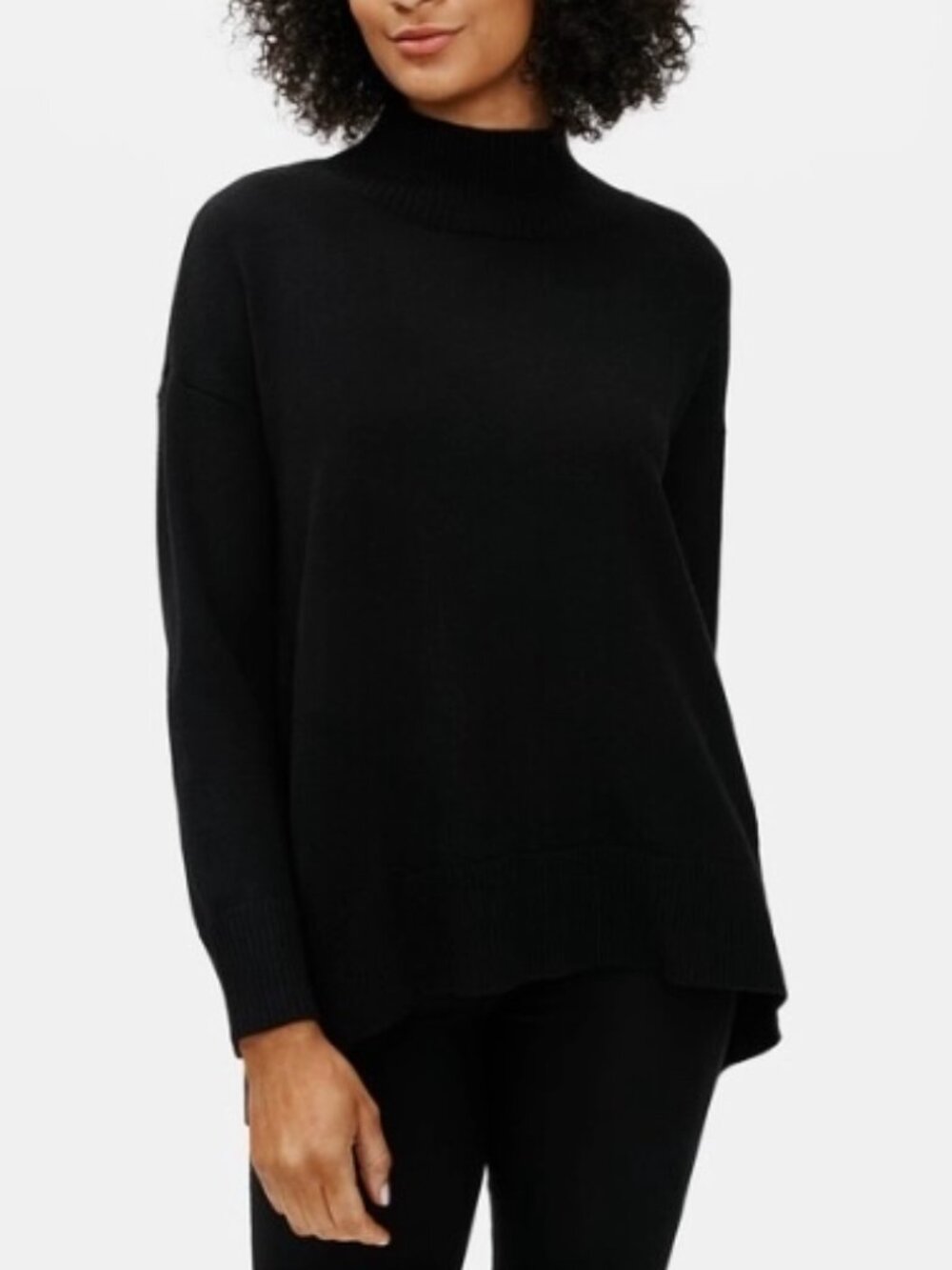 Eileen Fisher Merino Mock Neck Top in Regenerative Wool Black Size 2X